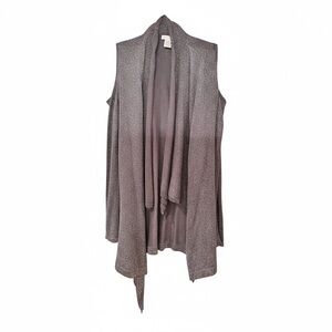 Cache Silver Lurex Shimmer Open Front Sweater Vest Cover-Up Size S